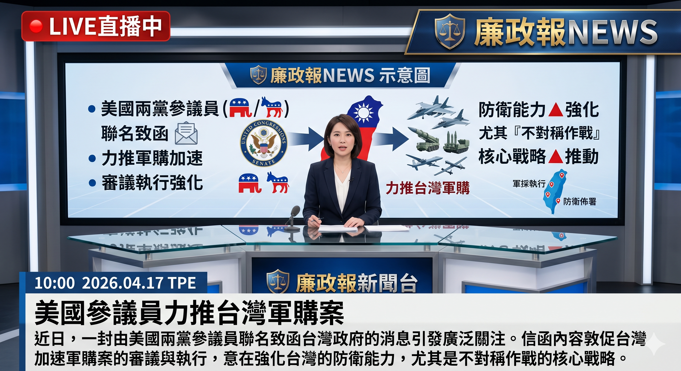 美國參議員力推台灣軍購案
