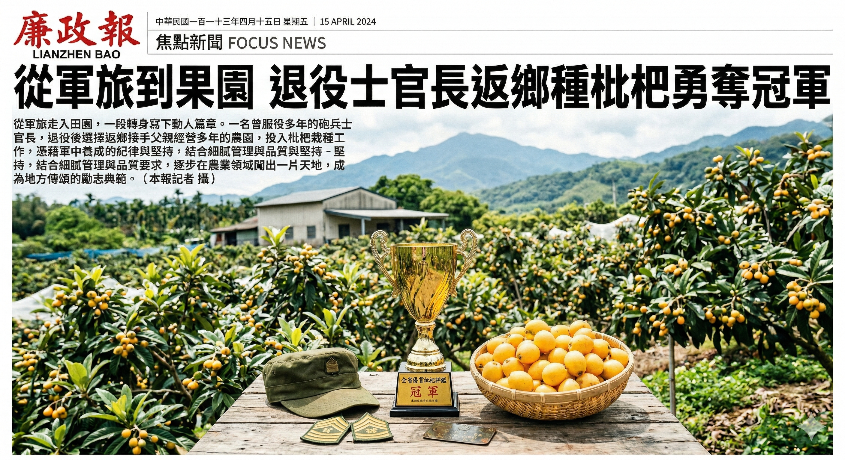 從軍旅到果園　退役士官長返鄉種枇杷勇奪冠軍
