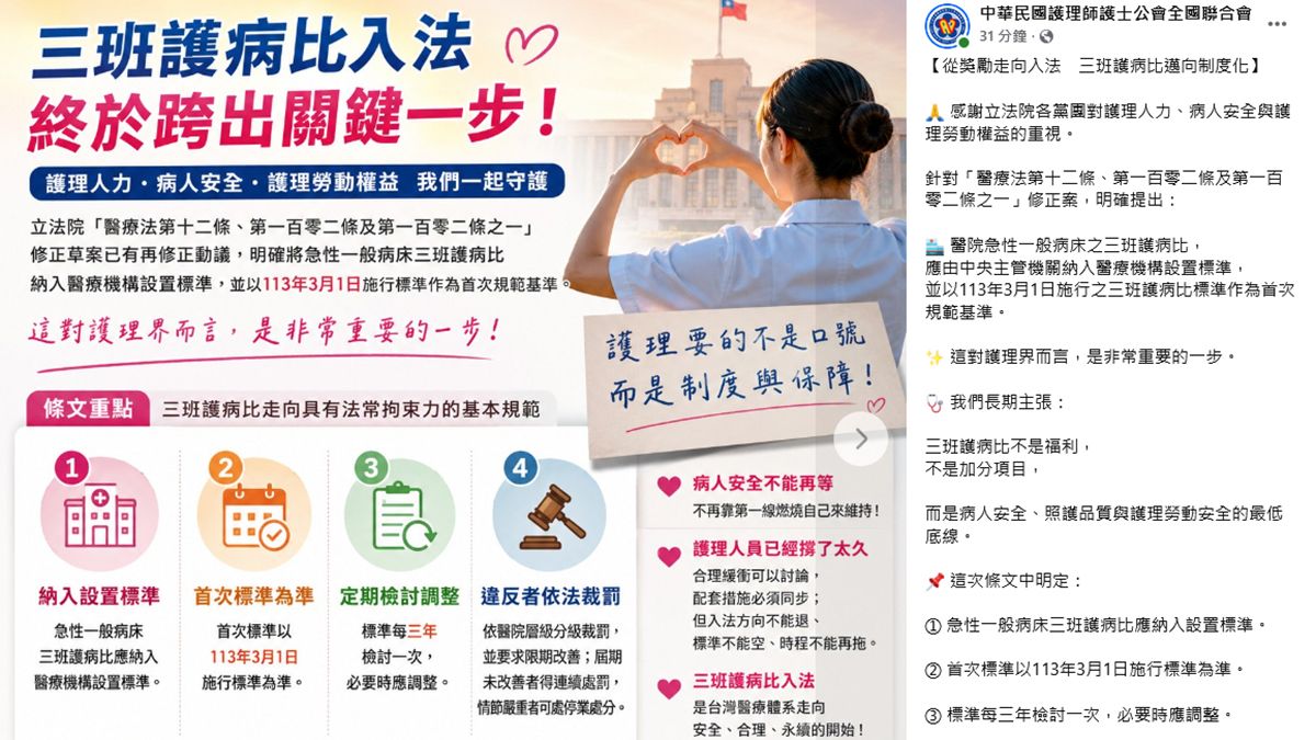 三班護病比入法：台灣醫療體系的轉折點？