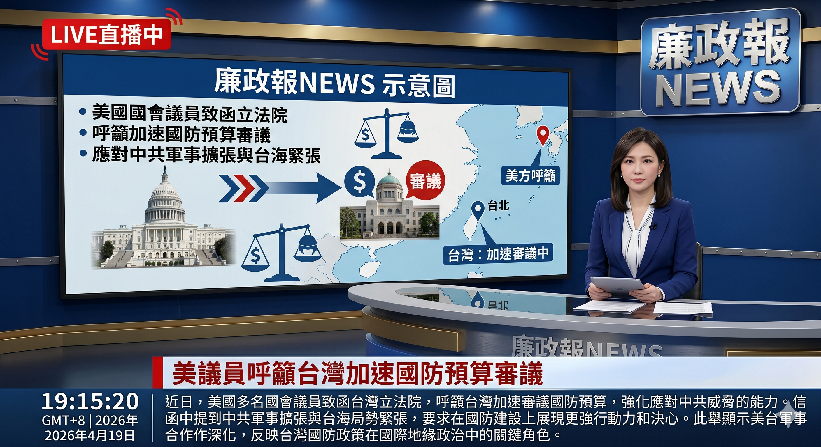 美議員呼籲台灣加速國防預算審議