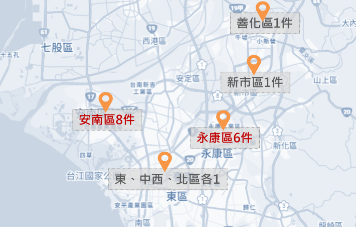 臺南市114年度核准容積移轉案分布示意圖。（圖/謝福祐翻攝）